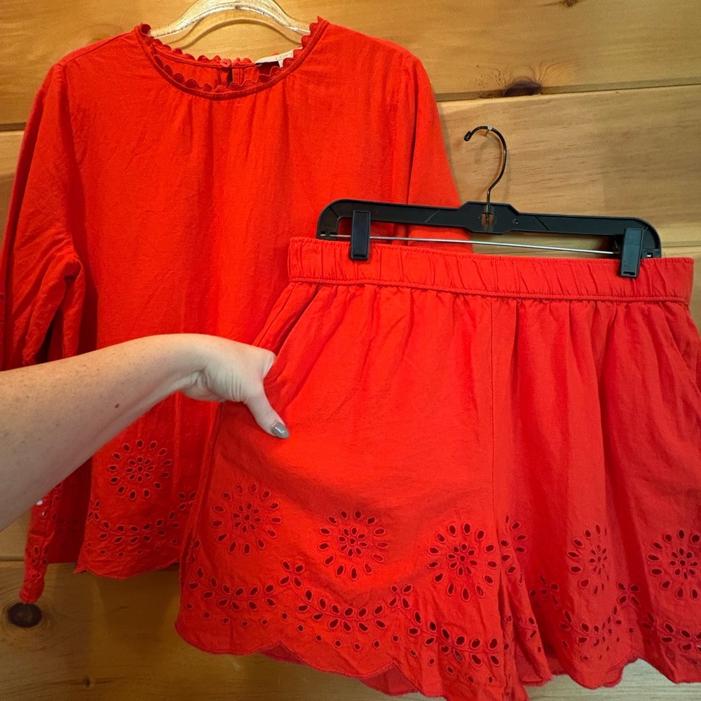 LOFT Burnt Orange Linen Blend Matching Set Eyelet Pattern size L - Picture 4 of 15